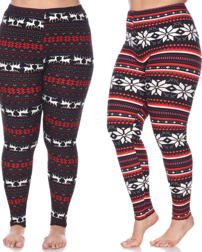 Front of a model wearing a size one-size-fits-all Pack of 2 Printed Leggings in PACK 255 - Black by White Mark. | dia_product_style_image_id:249889